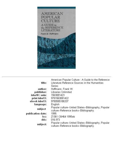 American Popular Culture: A Guide to the Reference Literature