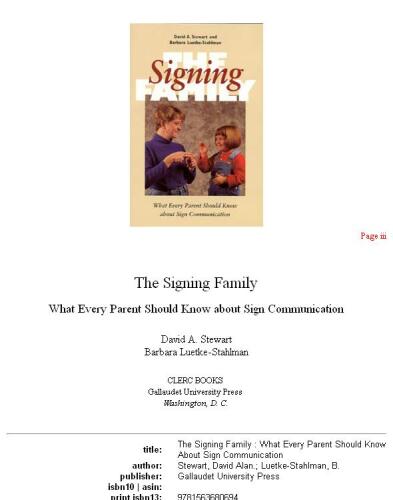 The Signing Family: What Every Parent Should Know about Sign Communication