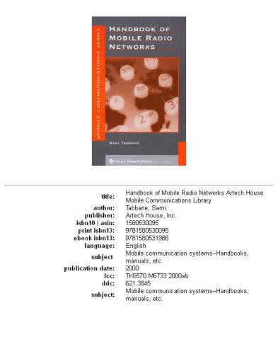 Handbook of Mobile Radio Networks (Artech House Mobile Communications Library)
