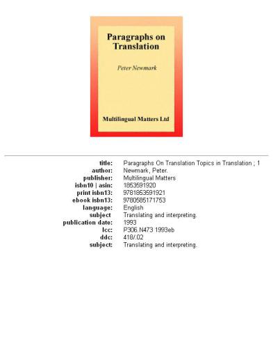 Paragraphs on Translation (Topics in Translation, 1)