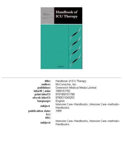 Handbook of ICU Therapy (Greenwich Medical Media)
