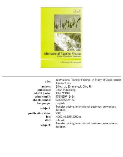 International Transfer Pricing: A Survey of Cross-Border Transactions (CIMA Research)
