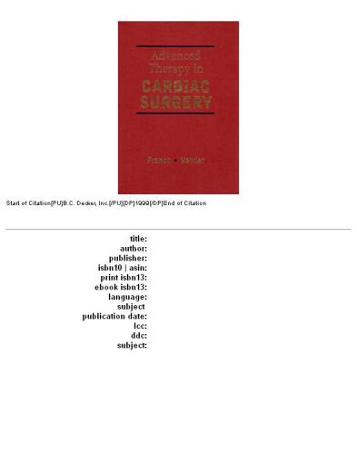 Advanced Therapy in Cardiac Surgery