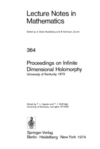 Proceedings on Infinite Dimensional Holomorphy: University of Kentucky 1973