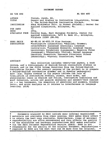 Papers and Studies in Contrastive Linguistics, Volume 5