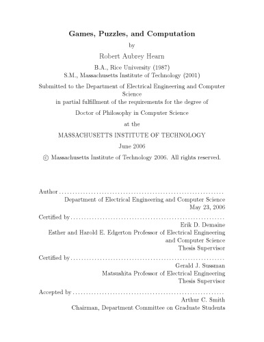 Games, Puzzles, and Computation