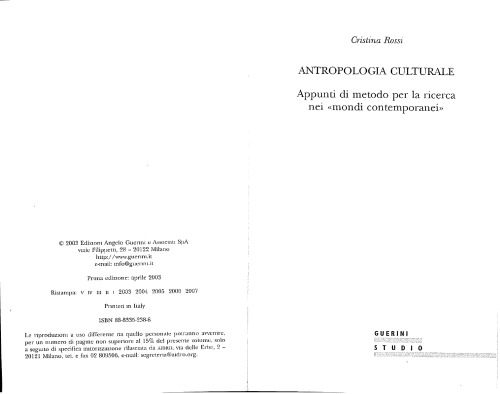 Antropologia culturale: appunti di metodo per la ricerca nei mondi contemporanei