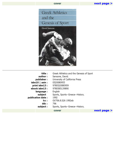 Greek Athletics and the Genesis of Sport