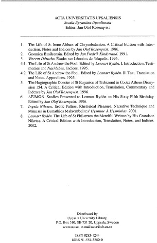 Life of st Philaretos the Merciful Written by His Grandson Niketas: Critical edition with introduction, translation, notes, and indices.