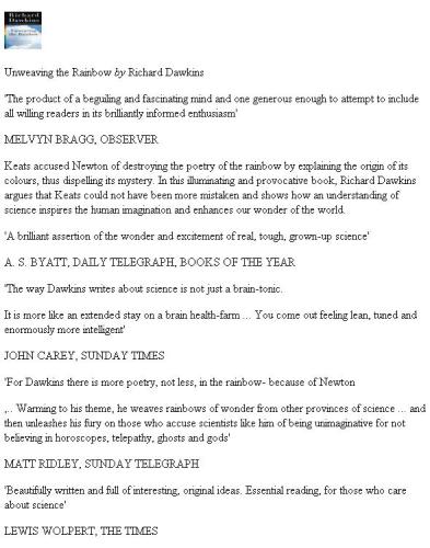 Unweaving the Rainbow: Science, Delusion and the Appetite for Wonder