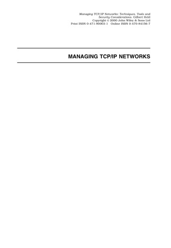 Managing TCP IP Networks: Techniques, Tools and Security