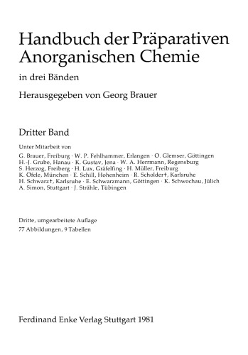Handbuch der Präparativen Anorganischen Chemie, 3. Auflage, Band III