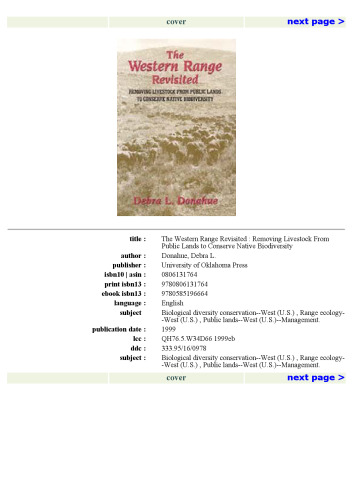 The Western Range Revisited: Removing Livestock from Public Lands to Conserve Native Biodiversity (Legal History of North America)