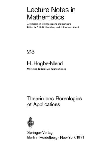 Théorie des Bornologies et Applications