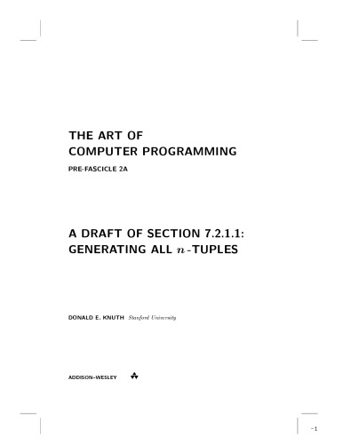 The Art of Computer Programming, Volume 4, Fascicle 2: Generating All Tuples and Permutations