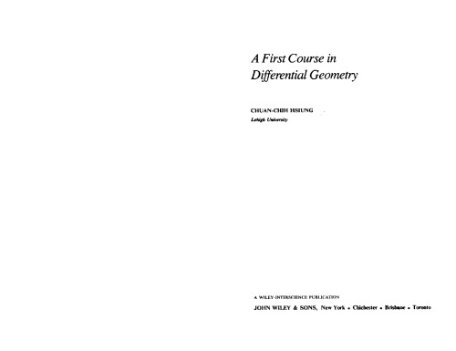 First Course in Differential Geometry