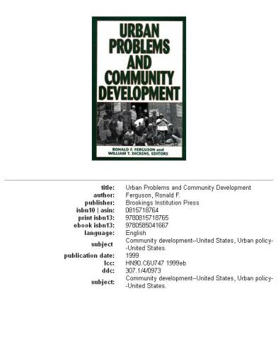 Urban Problems and Community Development