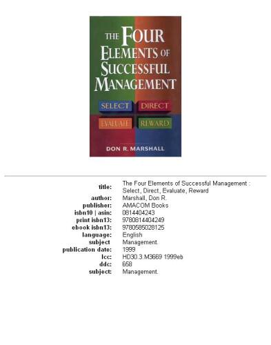 The Four Elements of Successful Management: Select, Direct, Evaluate, Reward