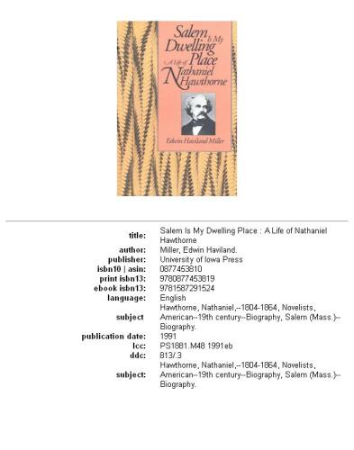 Salem Is My Dwelling Place: A Life of Nathaniel Hawthorne