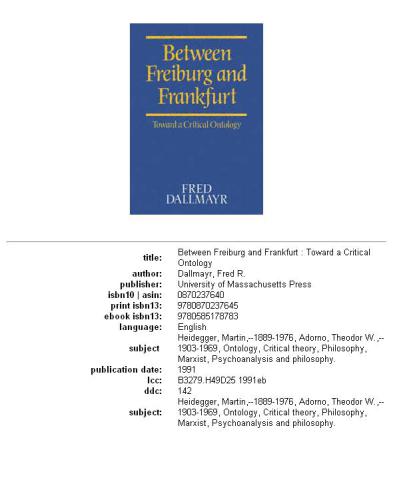 Between Freiburg and Frankfurt: Toward a Critical Ontology