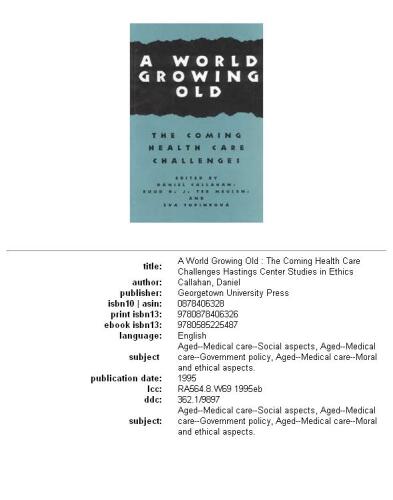 A World Growing Old: The Coming Health Care Challenges (Hastings Center Studies in Ethics)