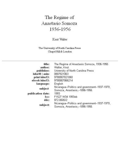 The Regime of Anastasio Somoza: 1936-1956