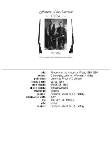Firearms of the American West 1866-1894
