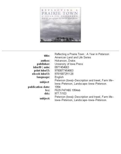 Reflecting a Prairie Town: A Year in Peterson (American Land & Life)