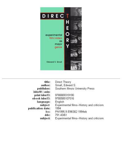 Direct Theory: Experimental Film Video as Major Genre