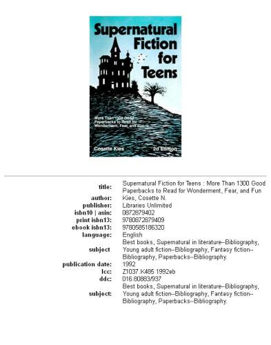 Supernatural Fiction for Teens: More Than 1300 Good Paperbacks to Read for Wonderment, Fear, and Fun