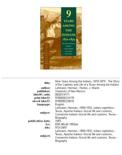 Nine Years Among the Indians, 1870-1879: The Story of the Captivity and Life of a Texan Among the Indians