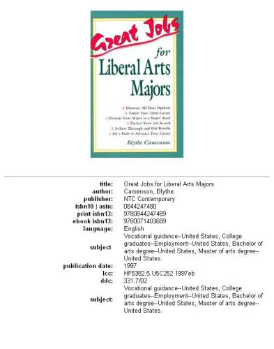 Great Jobs for Liberal Arts Majors, 1st edition
