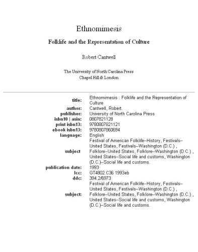 Ethnomimesis: Folklife and the Representation of Culture