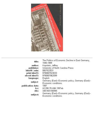 The Politics of Economic Decline in East Germany, 1945-1989