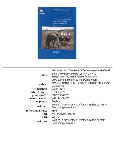 Mainstreaming Gender and Development in the World Bank: Progress and Recommendations (Environmentally and Socially Sustainable Development Series. Social Development)