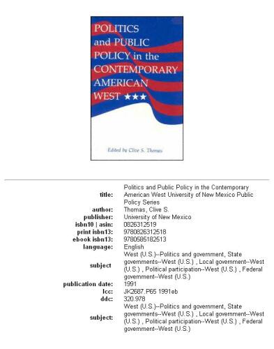 Politics and Public Policy in the Contemporary American West (Public Policy Series)