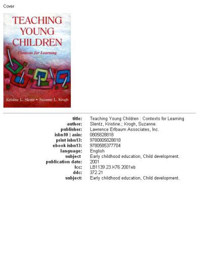Teaching Young Children: Contexts for Learning (Lea's Early Childhood Education Series)