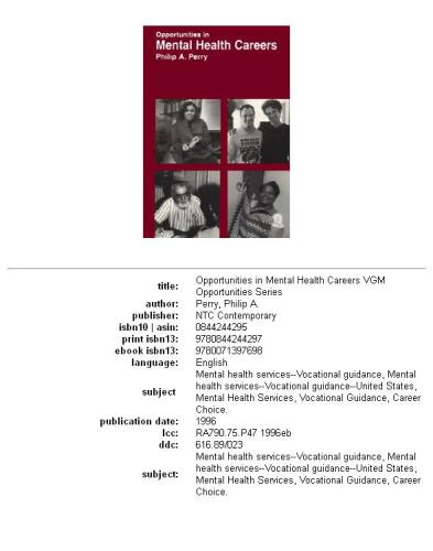 Opportunities in Mental Health Careers (Opportunities Inseries)