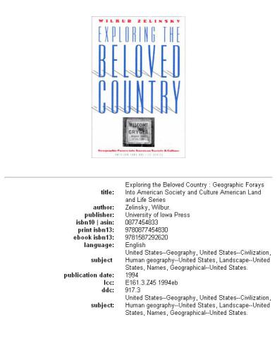 Exploring the Beloved Country: Geographic Forarys into American Society and Culture (American Land & Life)