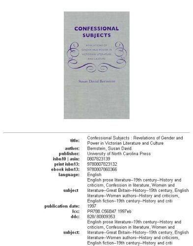 Confessional Subjects: Revelations of Gender and Power in Victorian Literature and Culture