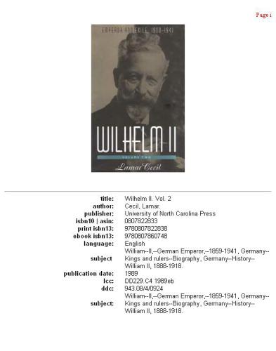 Wilhelm II, Vol. 2: Emperor and Exile, 1900-1941