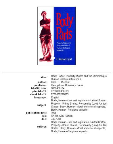 Body Parts: Property Rights and the Ownership of Human Biological Materials