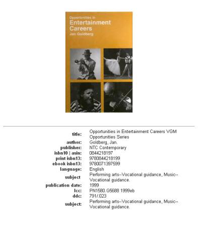 Opportunities in Entertainment Careers (Opportunities Inseries)