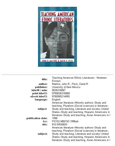 Teaching American Ethnic Literatures: Nineteen Essays