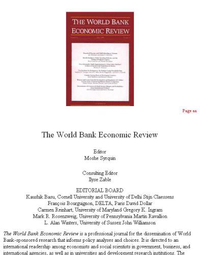 The World Bank Economic Review 13 (2) (3), May and Sept 1999