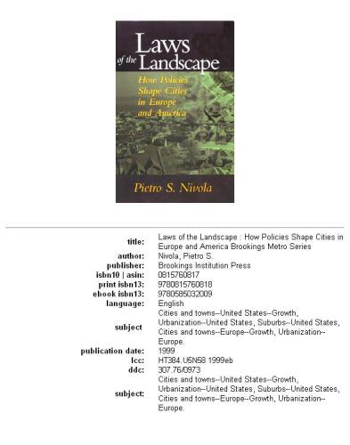 Laws of the Landscape: How Policies Shape Cities in Europe and America (Brookings Metro Series)
