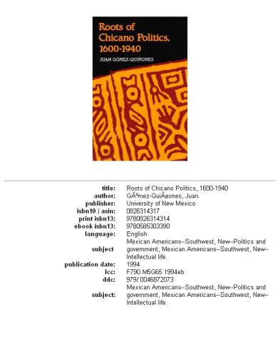 Roots of Chicano Politics, 1600-1940