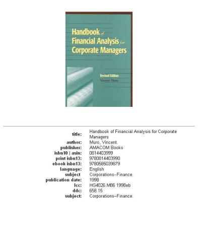 Handbook of Financial Analysis for Corporate Managers