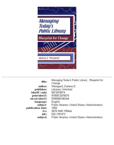 Managing Today's Public Library: Blueprint for Change