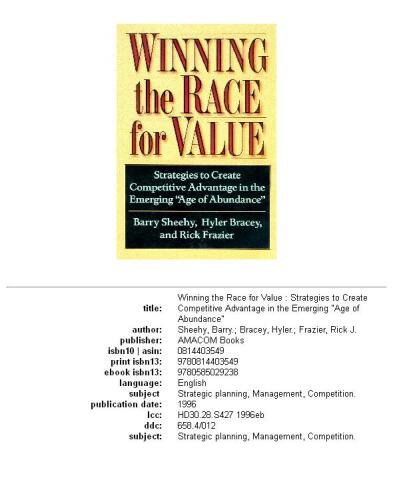 Winning the Race for Value: Strategies to Create Competitive Advantage in the Emerging
